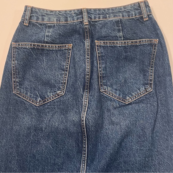 ZARA 70s Blue Cotton‎ Denim Jean Front Vent Midi Skirt Size Small - Picture 11 of 14